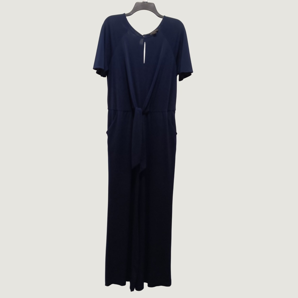 ECI New York Womens Navy Blue Short Sleeve Wide Leg‎ Tie Front Jumpsuit Size M